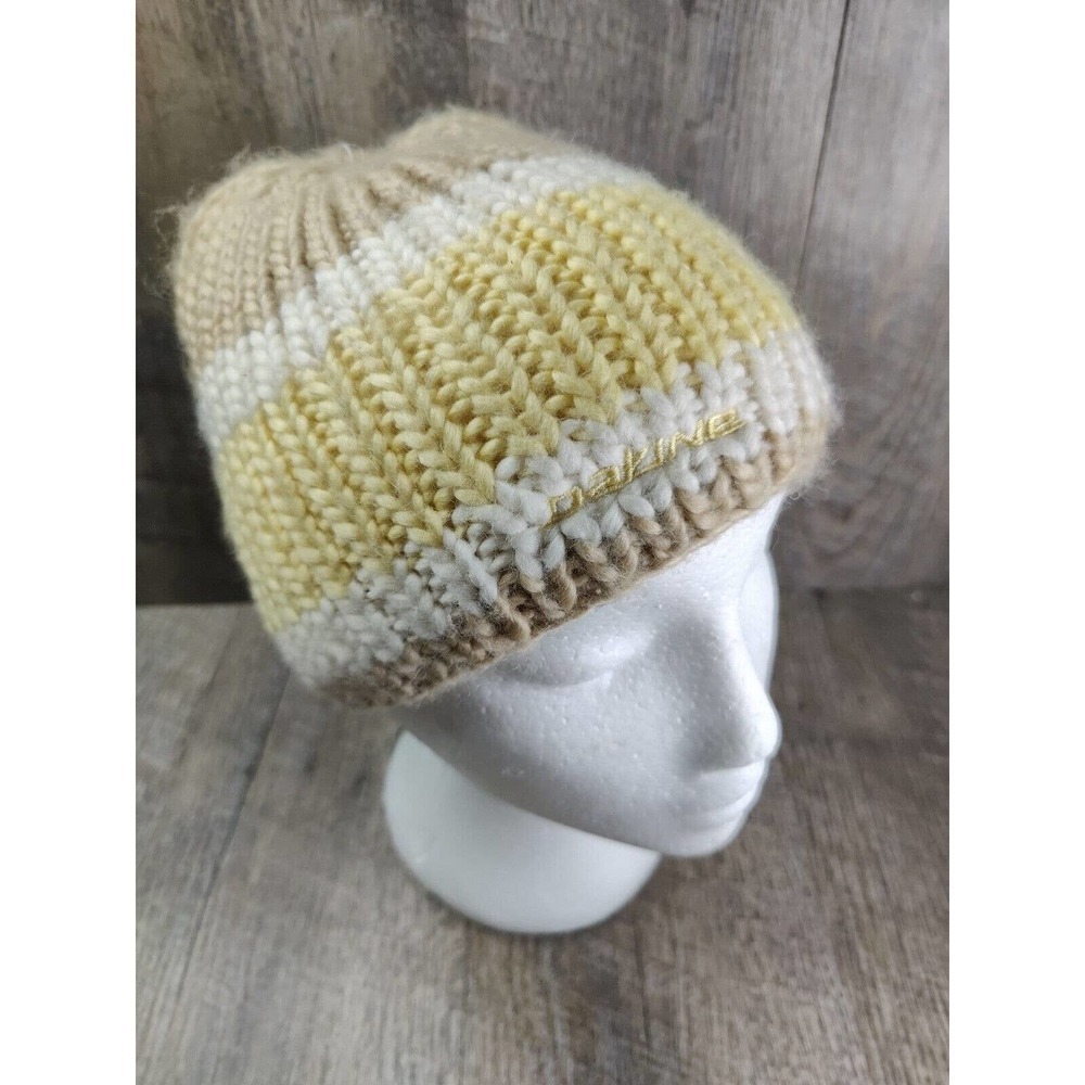 Dakine Cable Knit Beanie Yellow Rings Hat‎ White tan stripe Women's One Size new